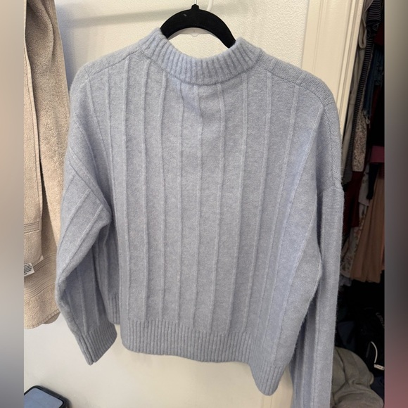 NWT Mango Thick Ribbed Crew Neck Sweater Light blue size M - Picture 3 of 3
